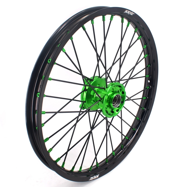 KKE 21/19 MX Wheels Set fit Kawasaki KX250F KX450F 2006-2021 Green Hub/Nipple Black Spoke