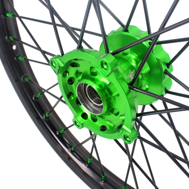 KKE 21/19 MX Wheels Set fit Kawasaki KX250F KX450F 2006-2021 Green Hub/Nipple Black Spoke