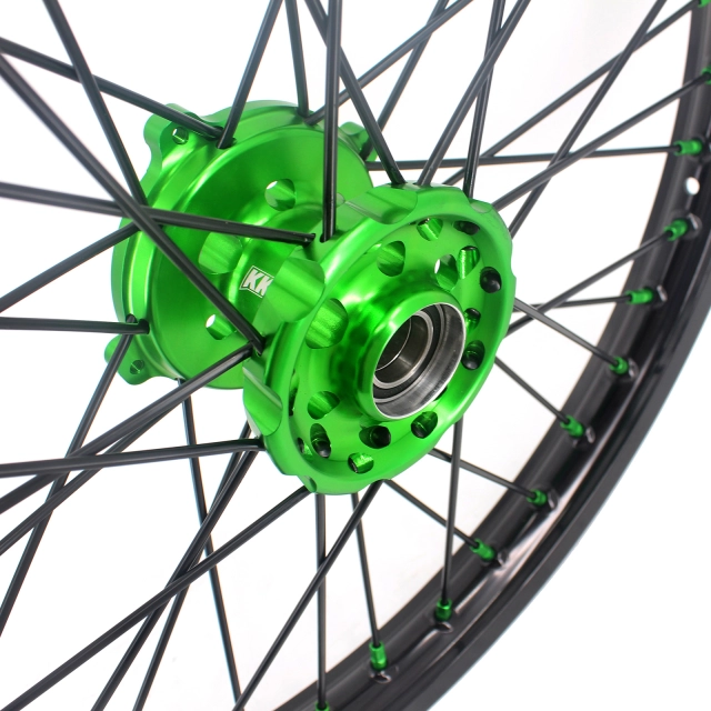 KKE 21/19 MX Wheels Set fit Kawasaki KX250F KX450F 2006-2021 Green Hub/Nipple Black Spoke