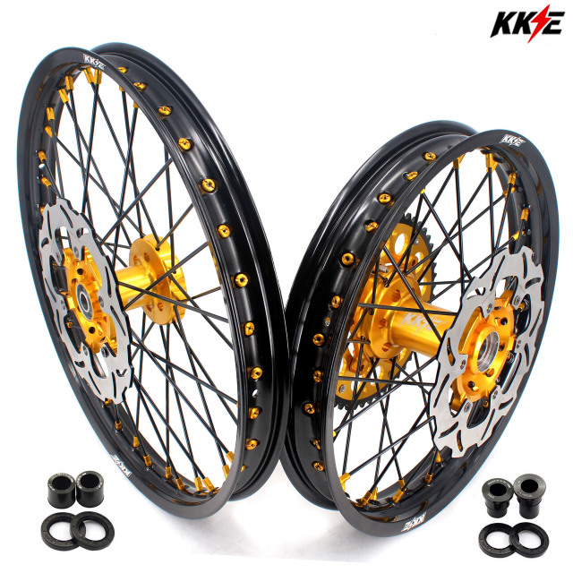 KKE 1.6*21/2.15*18 Dirtbike Enduro Wheels Set Fit SUZUKI DRZ400 DRZ400E DRZ400S Gold Nipple Black Spoke
