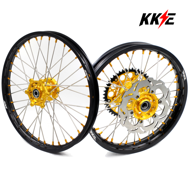 KKE 21/18 Fit SUZUKI DRZ400SM 2005-2022 Dirtbike Enduro Wheels Set Gold Nipple Rear Disc/Sprocket