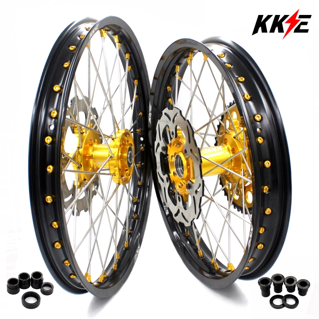 KKE 21/19 Dirtbike MX Wheels Rims Set Fit SUZUKI RM125 RM250 2001-2008 Gold Hub/Nipple