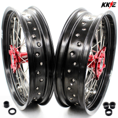 KKE 3.5/4.25*17  Supermoto Dirt Bike Wheels Rim Set Fit HONDA CRF250X 2004-2017 CRF450X 2005-2017 Red