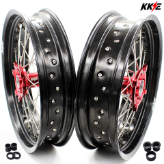 KKE 3.5*16.5 / 5.0*17 Supermoto Racing Wheels Rims Set Fit HONDA CRF250R CRF450R 2014-2023 Red Hub