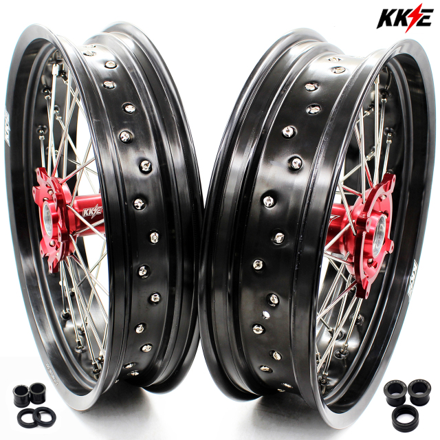 KKE 3.5*16.5 / 5.0*17 Supermoto Racing Wheels Set Fit HONDA CRF250R 2004 CRF450R 2012 Red Hub