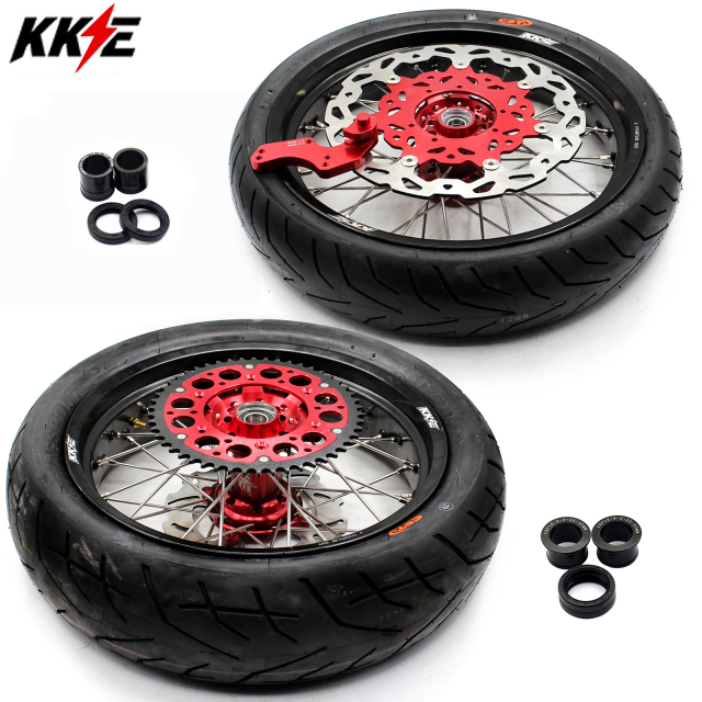 KKE 3.5/4.25 Complete Supermoto Wheels With CST Tire Fit HONDA CRF250R 14-20 CRF450R 13-20 Red
