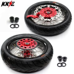 KKE 3.5/4.25*17 Supermoto Wheels Rim Set With CST Tire Fit HONDA XR650L 1993-2021 Red Hub