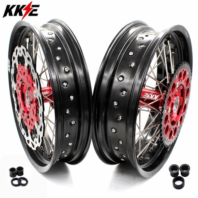 KKE 3.5/4.25*17 Supermoto Wheels Set Fit HONDA CRF250R 2014-2020 CRF450R Red Hub With Disc