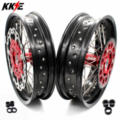 KKE 3.5/4.25*17 Supermoto Wheels Rims Set Fit HONDA CRF250R 2004-2013 CRF450R Red Hub With Disc