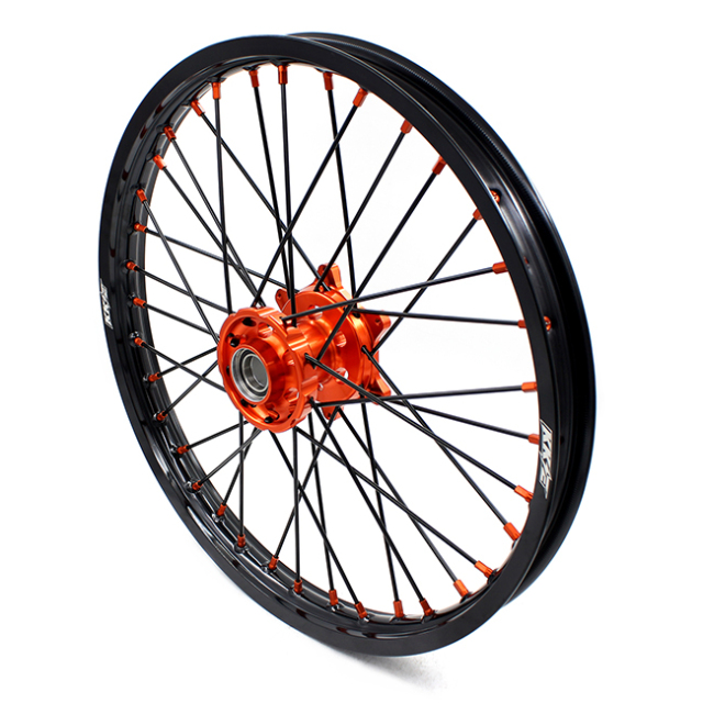 KKE 21/19 MX Motorcycle Wheels set Compatible with KTM XCF SXF 2003-2021 Orange Nipple Black Spoke