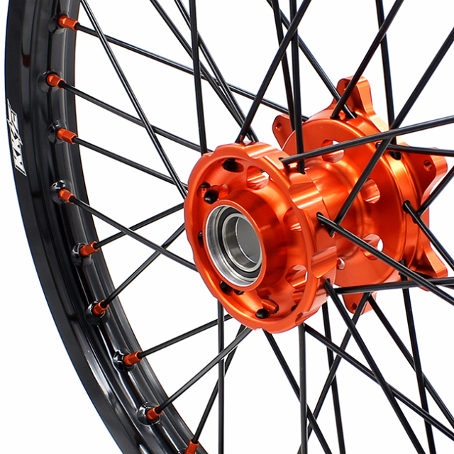 KKE 21/19 MX Motorcycle Wheels set Compatible with KTM XCF SXF 2003-2021 Orange Nipple Black Spoke