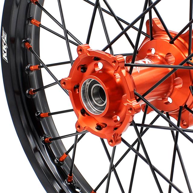 KKE 21/19 MX Motorcycle Wheels set Compatible with KTM XCF SXF 2003-2021 Orange Nipple Black Spoke