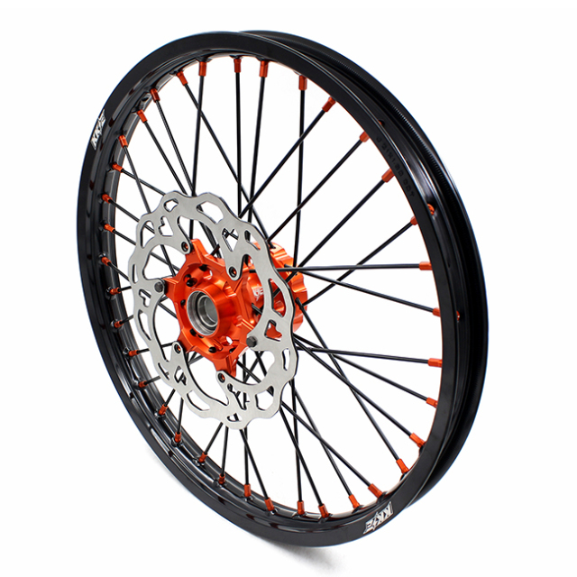 KKE 21/19 MX Motorcycle Wheels set Compatible with KTM XCF SXF 2003-2021 Orange Nipple Black Spoke