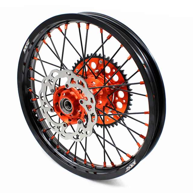 KKE 21/19 MX Motorcycle Wheels set Compatible with KTM XCF SXF 2003-2021 Orange Nipple Black Spoke