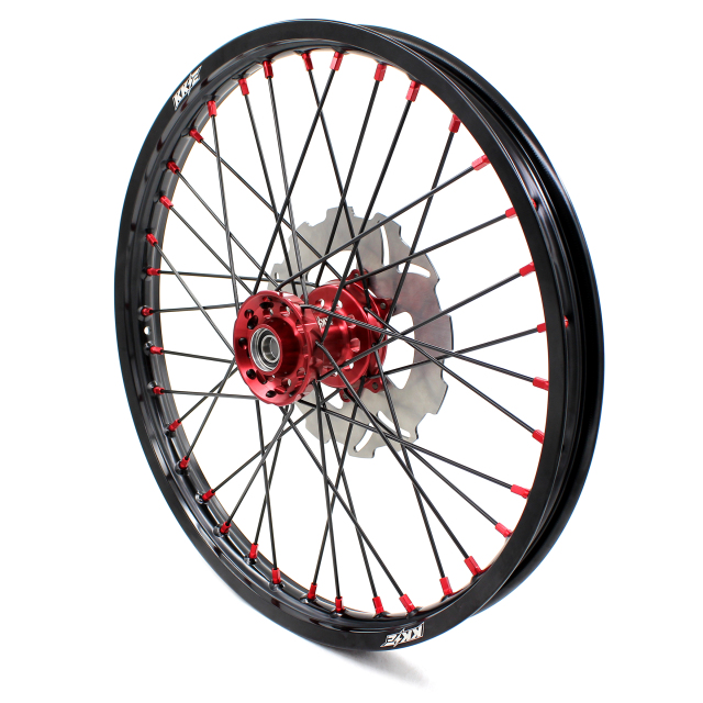 KKE 21/19 Fit HONDA CRF250R 2004-2013 CRF450R 2002-2012 MX Wheels Set Red Nipple Black Spoke