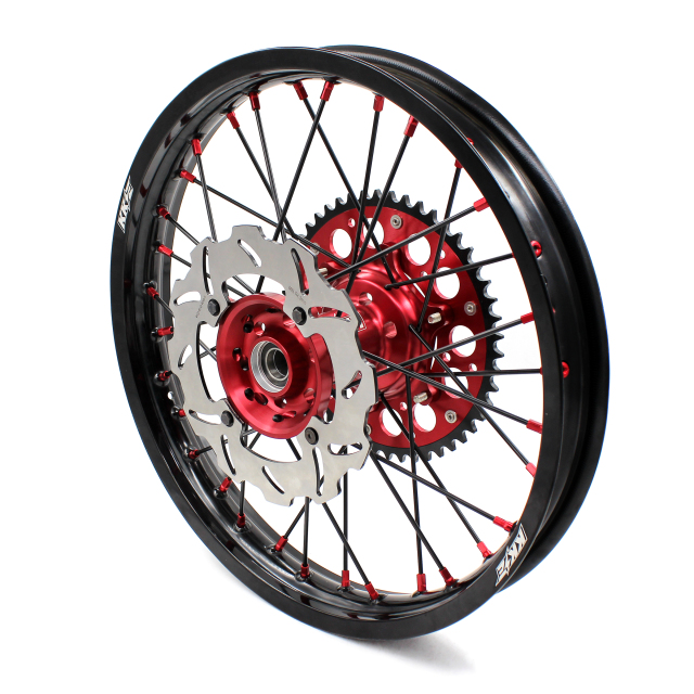 KKE 21/19 Fit HONDA CRF250R 2004-2013 CRF450R 2002-2012 MX Wheels Set Red Nipple Black Spoke