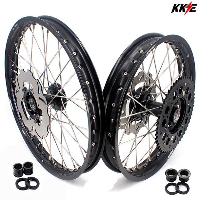 KKE 21/19 Fit HONDA CRF250R 2004-2013 CRF450R 2002-2012 MX Wheels Rims Set Black Cast Hub