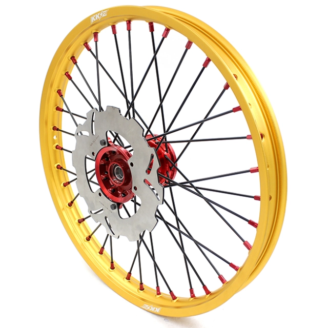 KKE 21/19 MX Casting Wheels Set Fit HONDA CRF250R 2004-2013 CRF450R 2002-2012 Gold Rims Red hub