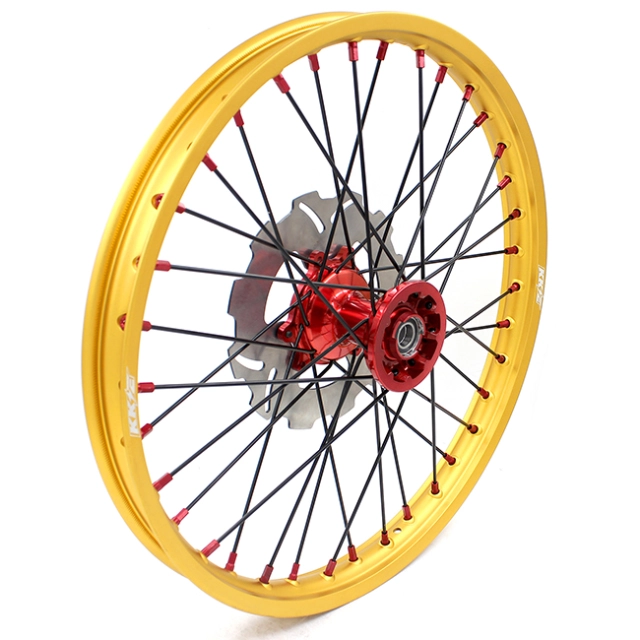 KKE 21/19 MX Casting Wheels Set Fit HONDA CRF250R 2004-2013 CRF450R 2002-2012 Gold Rims Red hub