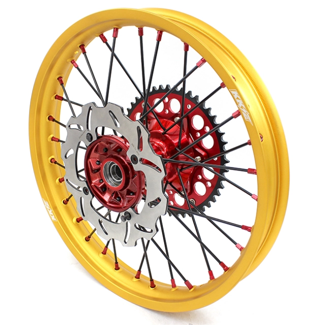 KKE 21/19 MX Casting Wheels Set Fit HONDA CRF250R 2004-2013 CRF450R 2002-2012 Gold Rims Red hub