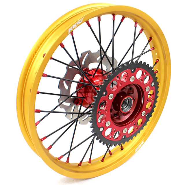 KKE 21/19 MX Casting Wheels Set Fit HONDA CRF250R 2004-2013 CRF450R 2002-2012 Gold Rims Red hub