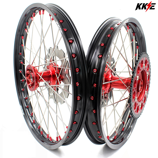 KKE 21/19 inch Casting MX Wheels Rims Set Red Nipple Fit HONDA CRF250R 2004-2013 CRF450R 2002-2012