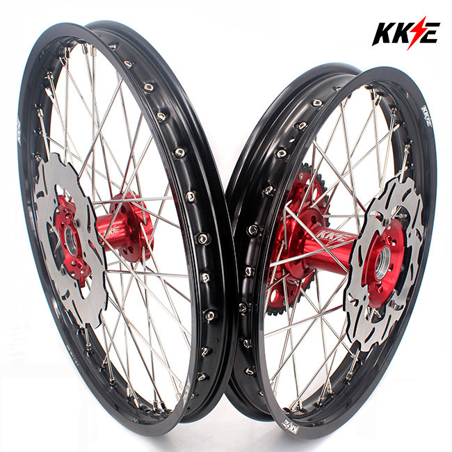 KKE 21/18 Enduro Motorcycle Wheels Rims Set Fit HONDA CRF250R 2014-2024 CRF450R 2013-2024 Red CNC Hub