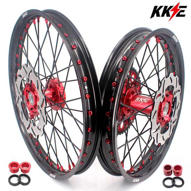 KKE 21/19 Dirtbike MX Wheels Set Fit SUZUKI RMZ250 RMZ450 Red Hub/Nipple Black Rim/Spoke