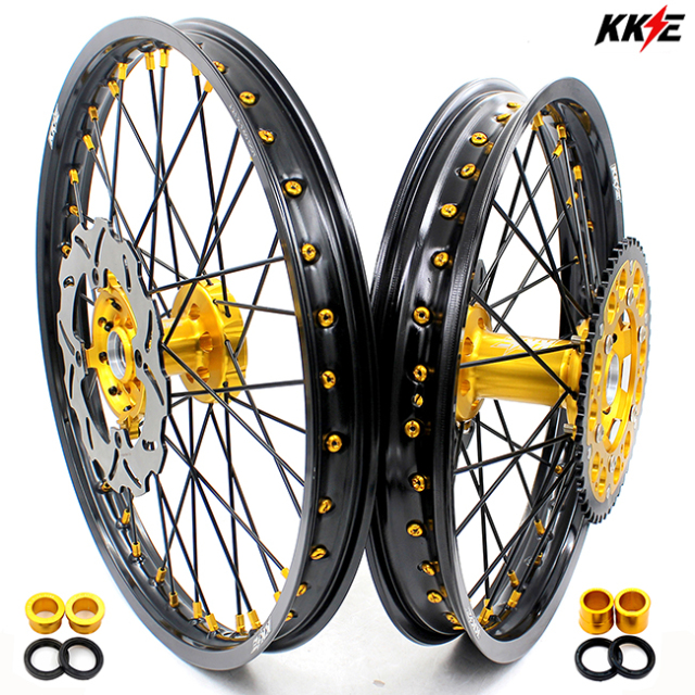 KKE 21/19 Dirtbike MX Wheels Set Fit SUZUKI RMZ250 RMZ450 2005-2022 Gold Nipple Black Spoke