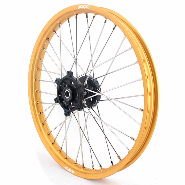 KKE 21/19 Dirtbike MX Wheels Set Fit SUZUKI RM125 RM250 2001-2008 Black Hub Gold Rim With Disc/Sprocket