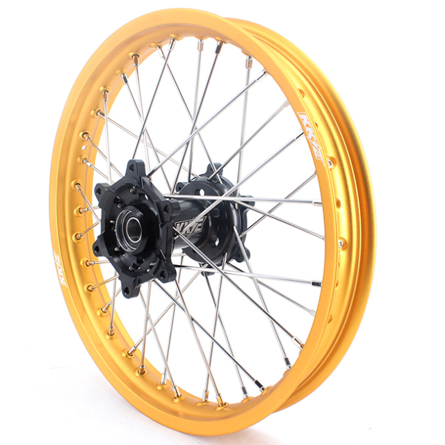 KKE 21/19 Dirtbike MX Wheels Set Fit SUZUKI RM125 RM250 2001-2008 Black Hub Gold Rim With Disc/Sprocket