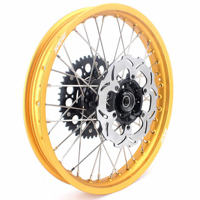 KKE 21/19 Dirtbike MX Wheels Set Fit SUZUKI RM125 RM250 2001-2008 Black Hub Gold Rim With Disc/Sprocket