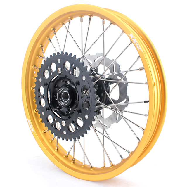 KKE 21/19 Dirtbike MX Wheels Set Fit SUZUKI RM125 RM250 2001-2008 Black Hub Gold Rim With Disc/Sprocket