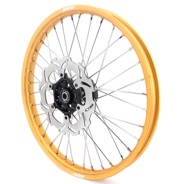 KKE 21/19 Dirtbike MX Wheels Set Fit SUZUKI RM125 RM250 2001-2008 Black Hub Gold Rim With Disc/Sprocket