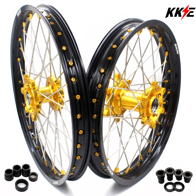 KKE 21/19 Dirtbike MX Wheels Rims Set Fit SUZUKI RM125 RM250 2001-2008 Gold Hub/Nipple