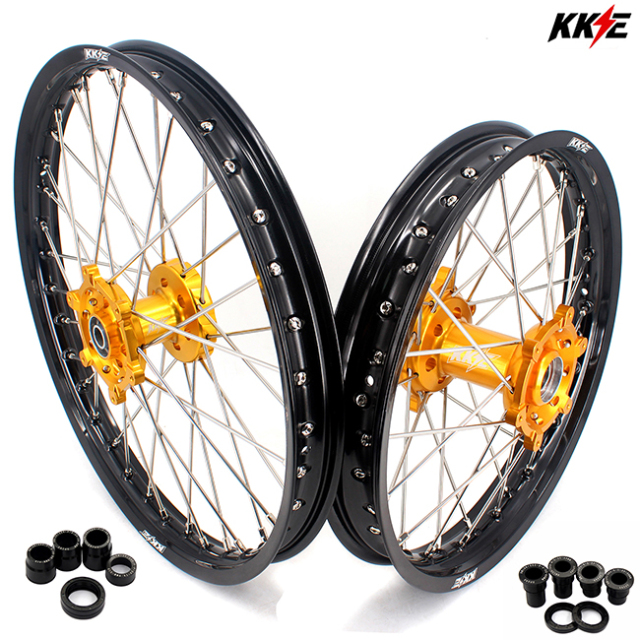 KKE 21/19 Dirtbike MX Wheels Rims Set Fit SUZUKI RM125 RM250 1996-2000 Gold Hub