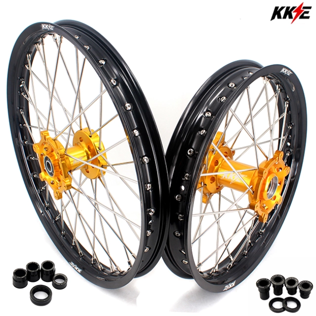 KKE 21/19 Fit SUZUKI RM125 RM250 2001-2008 Dirtbike MX Wheels Rims Set Gold Hub