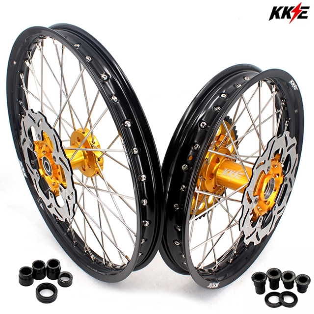 KKE 21/19 Fit SUZUKI RM125 RM250 2001-2008 Dirtbike MX Wheels Rims Set Gold Hub