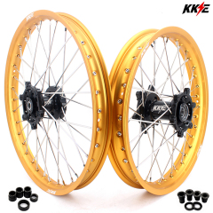 KKE 21/19 Motorcycle MX Wheels Rims Set Fit SUZUKI RM125 RM250 2001-2008 Black Hub Gold Rim