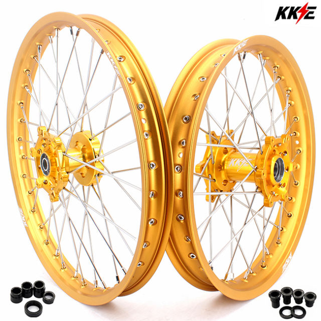 KKE 21/19 Fit SUZUKI RM125 RM250 1996-2000 Dirtbike MX Wheels Rims Set Gold Hub/Rim