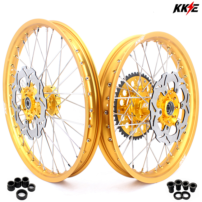 KKE 21/19 Dirt Bike Motorcycle Wheels Rims Set With Gold Hub/Rim Fit SUZUKI RM125 RM250 2001-2008
