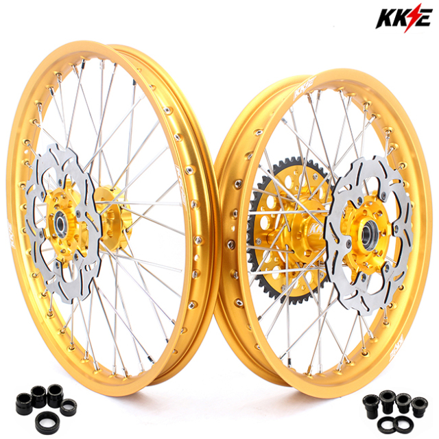 KKE 21/19 Fit SUZUKI RM125 RM250 1996-2000 Dirtbike MX Wheels Rims Set Gold Hub/Rim