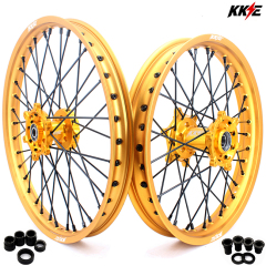 KKE 21/19 Mx Motorcycle Wheels Rims Fit SUZUKI RM125 RM250 2001-2008 Dirt Bike Gold Rim Black Spoke