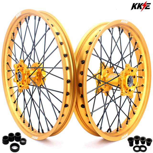 KKE 21/19 Mx Wheels Rims fit SUZUKI RM125 RM250 2001-2008 Dirtbike Gold Rim Black Spoke