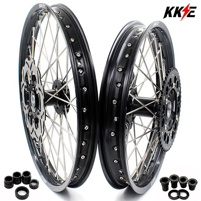 KKE 21/19 Dirt Bike MX Motorcycle Wheels Rims Set Fit SUZUKI RM125 RM250 1996-2000 Black Hub/Rim