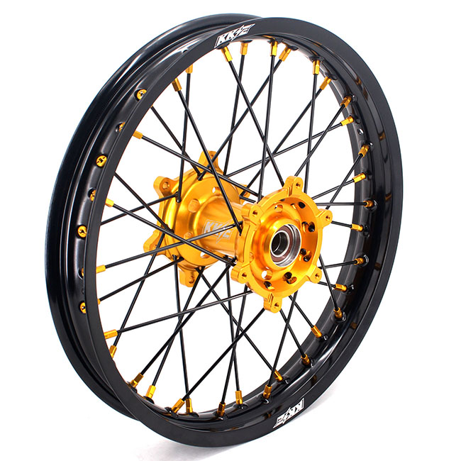 KKE 21/19 MX Motorcycle Wheels Rims Set Fit Suzuki RM125, RM250 2001-2008 Gold Nipple Black Spoke Disc