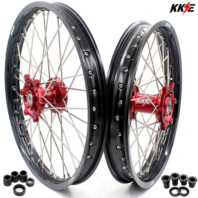 KKE 21/19 Dirtbike MX Wheels Set With Disc Fit SUZUKI RM125 RM250 2001-2008 Red Hub