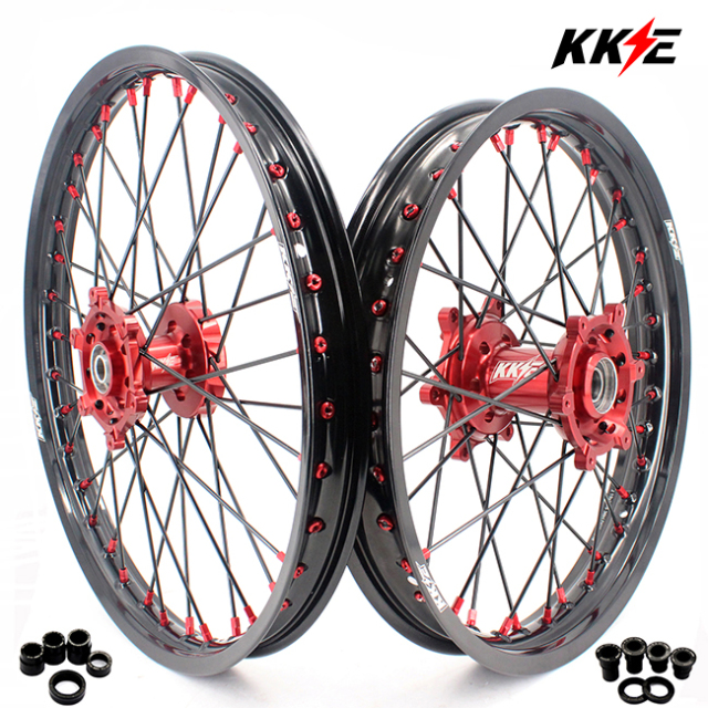 KKE 21/19 Fit SUZUKI RM125 RM250 2001-2008 Dirtbike MX Wheels Rims Set Red/Black