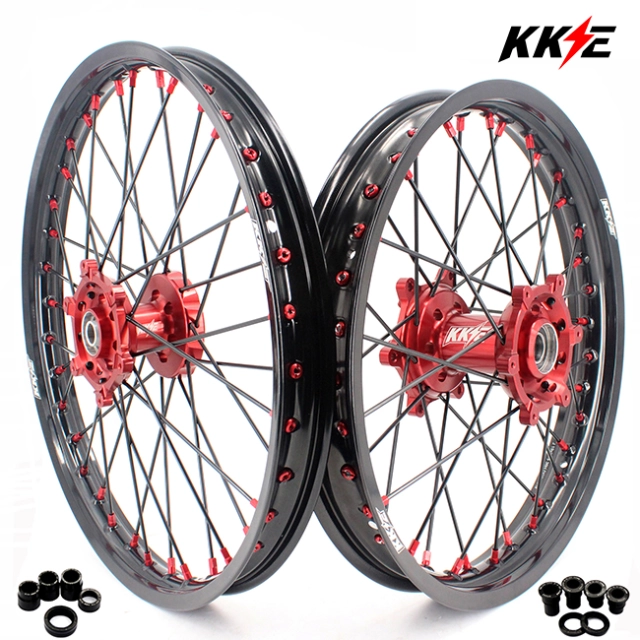 KKE 21/19 Fit SUZUKI RM125 RM250 2001-2008 Dirtbike MX Wheels Rims Set Red/Black