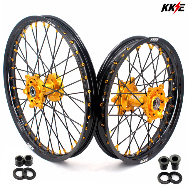 KKE 1.6*21/2.15*18 Dirtbike Enduro Wheels Set Fit SUZUKI DRZ400 DRZ400E DRZ400S Gold Nipple Black Spoke